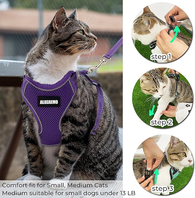 Cat Harness and Leash Set - Escape Proof Cat Vest Harness for Walking Travel Outdoor - Reflective Adjustable Soft Mesh Breathable Cat Body Harness for Small Medium Large Cat