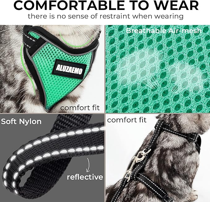 Cat Harness and Leash Set - Escape Proof Cat Vest Harness for Walking Travel Outdoor - Reflective Adjustable Soft Mesh Breathable Cat Body Harness for Small Medium Large Cat
