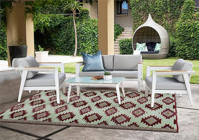 BalajeesUSA Outdoor Rug - 6x9 Red, Black, Sky Blue, Reversible Recycled Plastic Straw Outdoor Patio Rugs Clearance Waterproof Large RV Camper Mats Outside 460