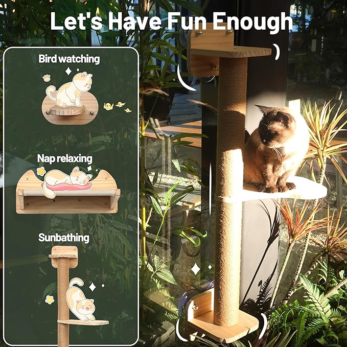 Cat Window Perch and Cat Wall Shelves 2 in 1,Cat Hammock,Steps and 3 Layers Large Cat Perch Bed for Wall and Window.Solid Wood Cat Wall Mounted Furniture &18 Pcs Strong Window Suction Cups