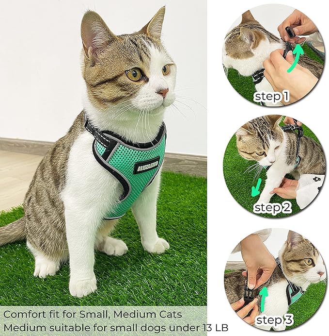 Cat Harness and Leash Set - Escape Proof Cat Vest Harness for Walking Travel Outdoor - Reflective Adjustable Soft Mesh Breathable Cat Body Harness for Small Medium Large Cat