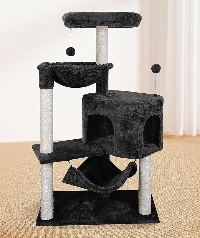 YUNIQUE Cat Tree with Cat Condo and Big Hammock, Darkgrey