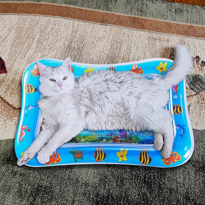Upgraded Cat Water Sensory Mat with Patches Set - Thickened Water Playmat for Cats, Patches, Clipper, Fun Summer Toy for Bored Indoor Cat Self Play Rest Feel Cool Comfort (Rectangle)