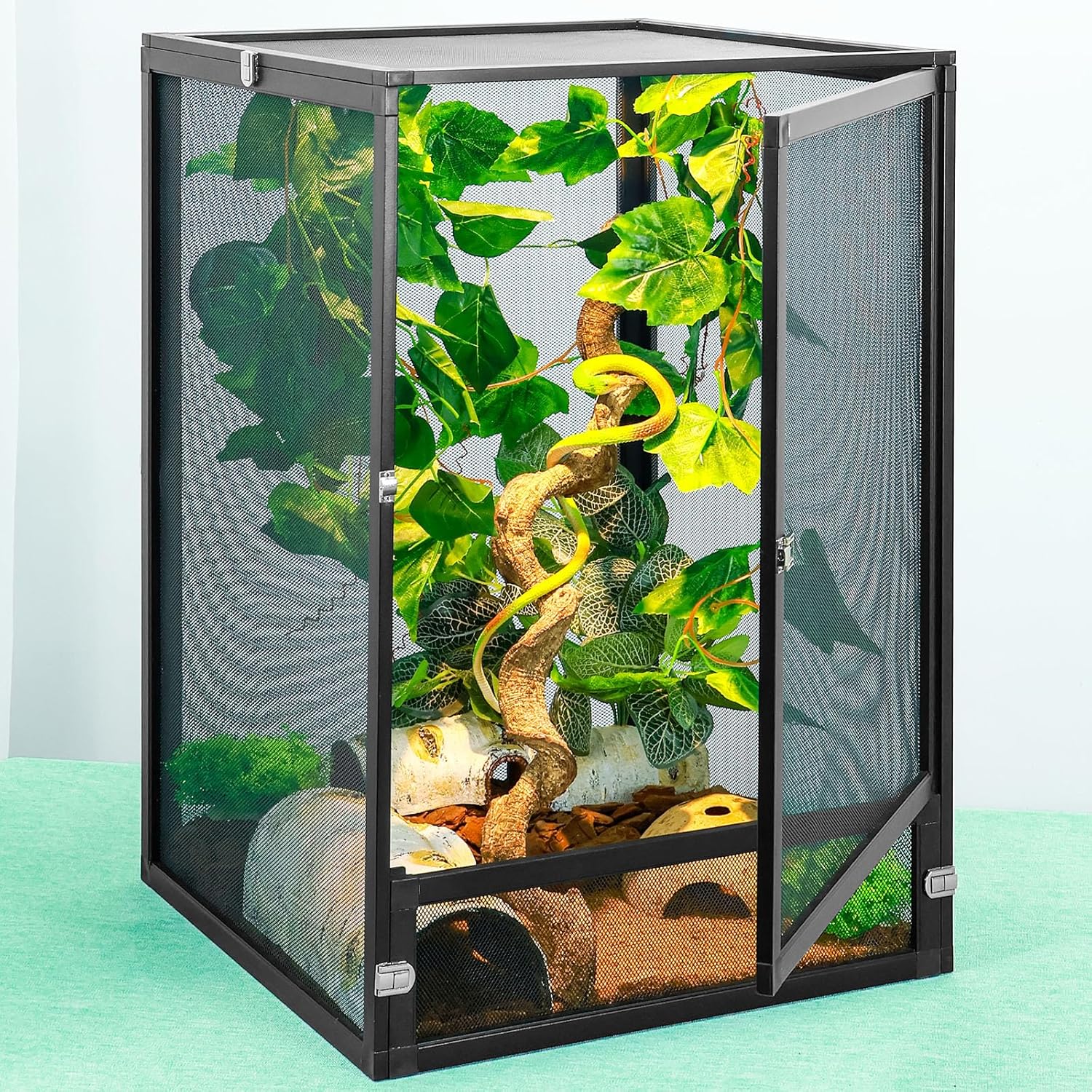 33 Gal Detachable and Foldable Reptile Butterfly Cage Terrarium, 360° Observation, Airflow, Interaction in Gecko Tank for Crested Geckos, Leopard Geckos, Chameleons, Bearded Dragons