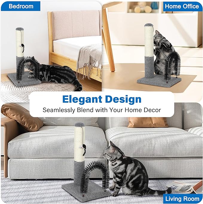 18 Inch Cat Scratching Post Pad with Cat Self Groomer,Cat Scratcher with Cat Brush,Kitten Scratch Post with Activity Dangling Ball,Indoor Cat Scratch Board for Kittens Kitty Cats,Protect Furniture