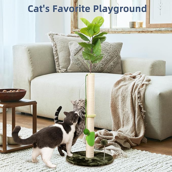 Cat Scratching Post 45 inch Tall Scratching Post with Sisal Rope for Indoor Cats, with Sisal Balls and Self-Grooming Rubber Brush