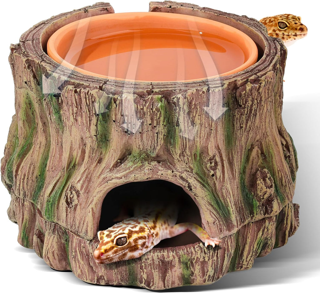 3 in 1 Reptile Hide Cave,Lizard Humid Hideout with Detachable Base and Clay Water Dish,Essential Reptile Terrarium Tank Accessories Decor for Leopard Geckos, Crested Geckos, Snakes, Crabs