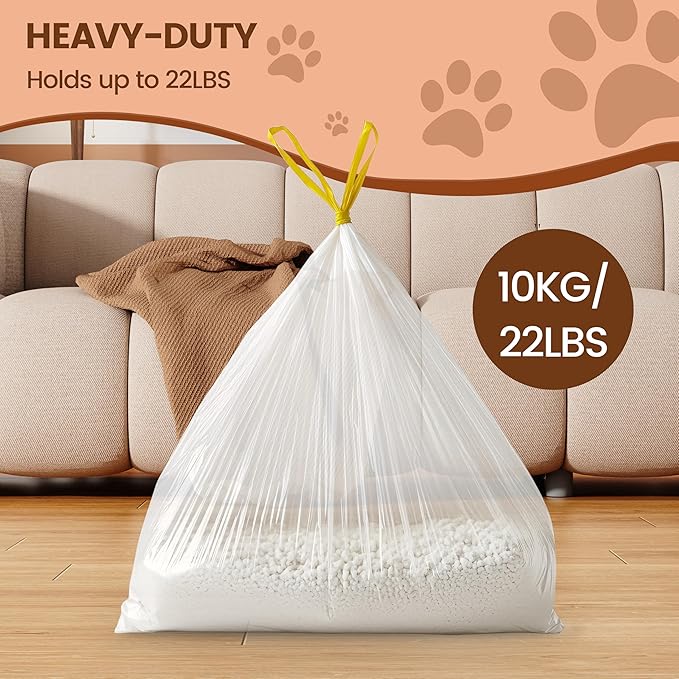 60 Count Cat Litter Box Liners, 2.5Mils Thick Cat Litter Bags - Self-Cleaning Cat Litter Box Replacement Liners with Drawstring, Heavy Duty - 26" x 16", Compatible with Self-Cleaning Cat Litter Box