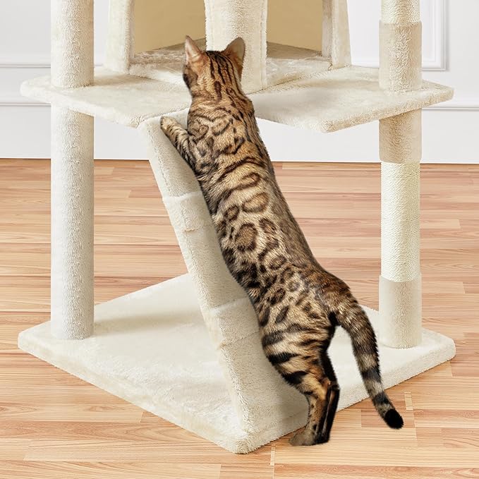 Yaheetech XL Cat Tree, 80in Multi-Level Cat Tower w/Cat Scratching Posts, Double Cat Condo, Perched Platforms and Dangling Balls, Cat Stand House for Kittens Pet, Beige