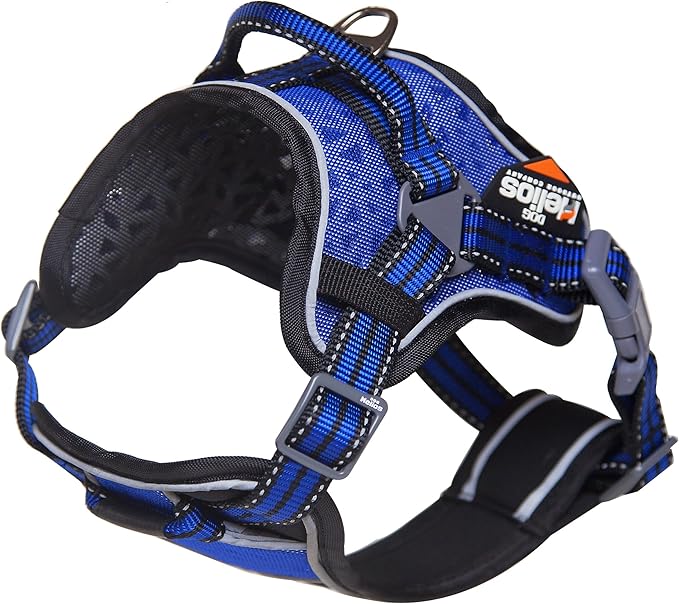DOGHELIOS 'Journey Wander' Chest Compressive Sporty Adjustable Travel Pet Dog Harness and Leash Combination, Medium, Blue