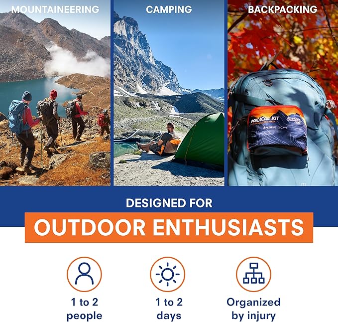 Adventure Medical Kits Mountain Series Medical Kit - Hiker - Emergency Medical First Aid Kit - for 2 People for 2 Days - Comes with a Trauma Pad, Medicine, Guide Book & More - Sunset
