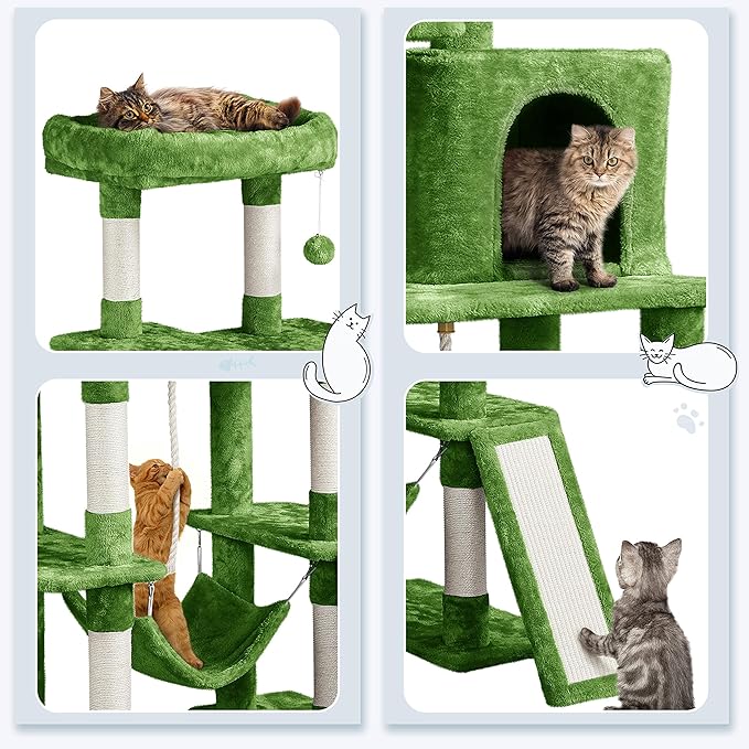 Yaheetech Cat Tree Cat Tower, 63in Multi-Level Cat Tree for Indoor Cats, Tall Cat Tree w/Sisal-Covered Scratching Posts & Condo, Cat Furniture Activity Center for Cats Kitten, Green
