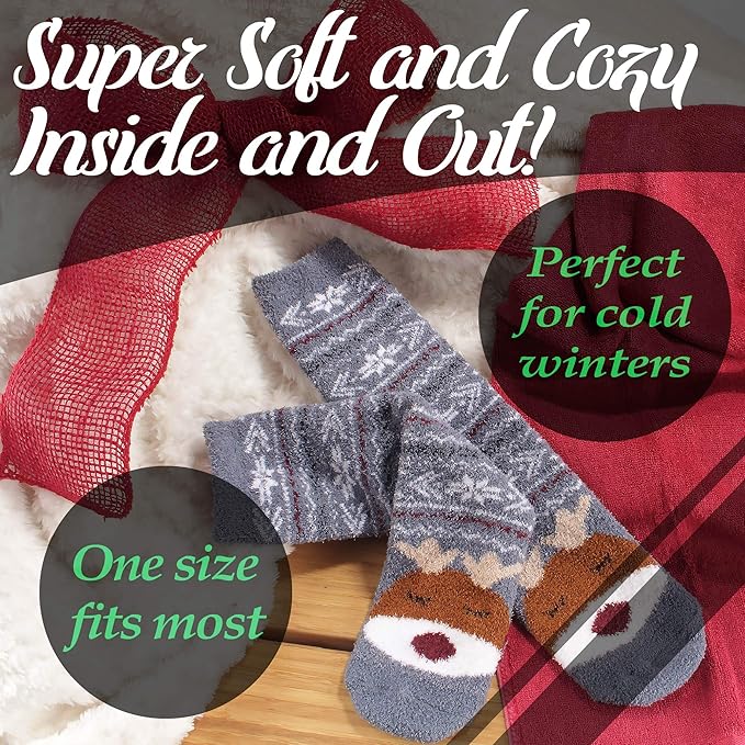 BambooMN Women's Super Soft Cute Fuzzy Cozy Warm Animal Face Indoor Outdoor Cabin Crew Home Socks