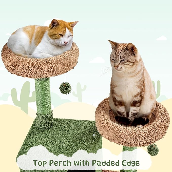 Yaheetech Cactus Cat Tree, 66in Cat Tower for Indoor Cats, Multi-Level Cat Tree with Large Condos & Ramp, Pet Play House with Padded Perch, Platforms, Basket & Hanging Ball, Green/Brown