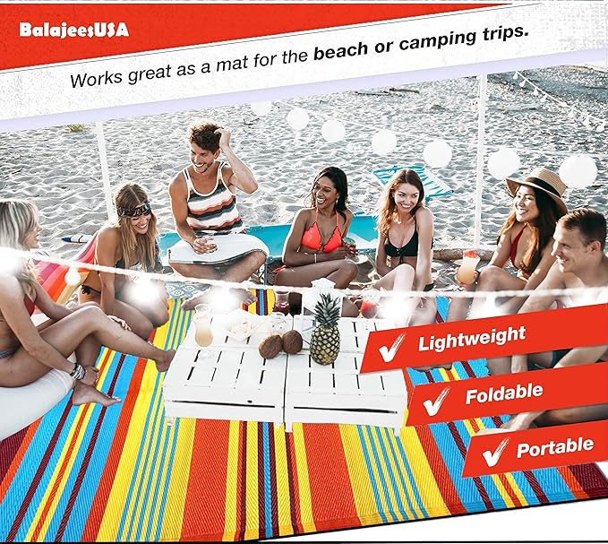 BalajeesUSA Outdoor Rug - 2 PK 5x7 Multi Color Reversible Recycled Plastic Straw Rugs Outdoor Patio Rugs Clearance Waterproof Large RV Camper Mats Outside 188