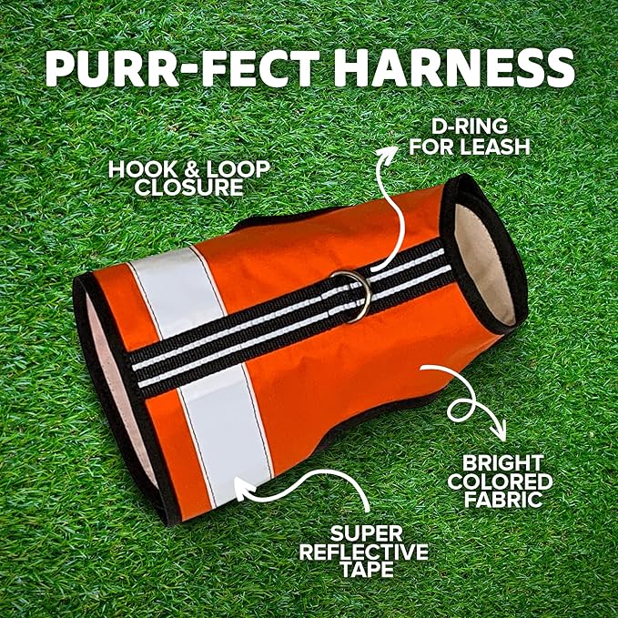 Reflective Cat Harness - High-Visibility Cat Vest for Day & Night | Secure, Breathable and Washable Cotton | Ideal for Walking & Traveling - Outrageous Orange, S to M