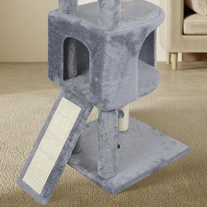45in Cat Tree Tower with Big Cat Condo for Indoor Cats,Cat Tower Activity Center Cat Furniture with Scratching Post and Hanging Bed,Grey