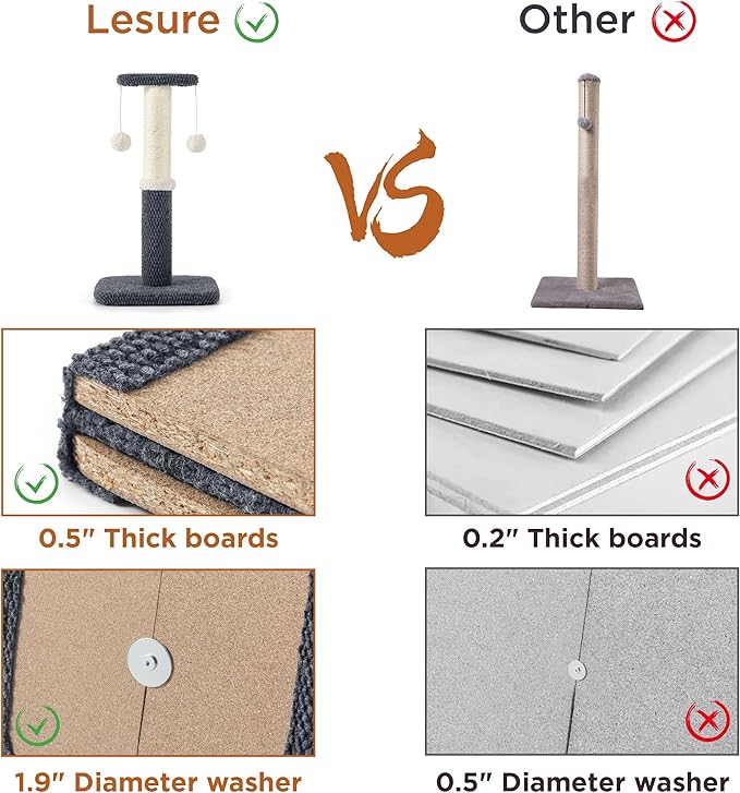 Lesure 29" Tall Cat Scratching Post - Premium Sisal Rope Highly Resistant Carpet Scratching Posts for Indoor Cats Adults, Sturdy Large Cat Scratch Pole with Hanging Ball, Grey(29 inch)