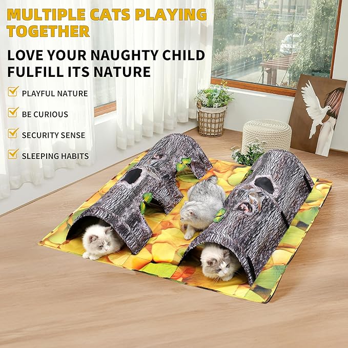 Play Rug for Cats, Super Large Activity Play Mat for Cat Indoor, Large 2 Way Collapsible Fun Interactive Training Toys Tube with Hole for Cats 43.3in x 47.2in 1PC