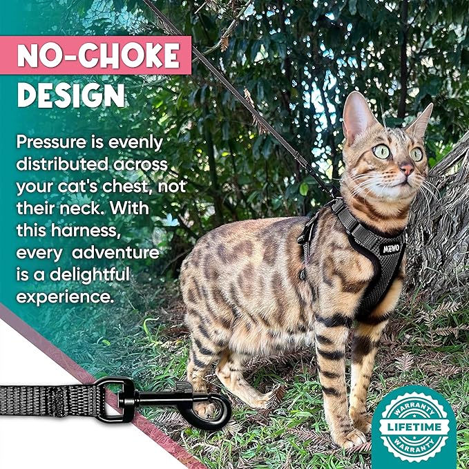 MEWO Cat Harness and Leash Set - Escape Proof, Reflective & Adjustable for a Safe & Snug Fit, Cat Walking Harness and Leash