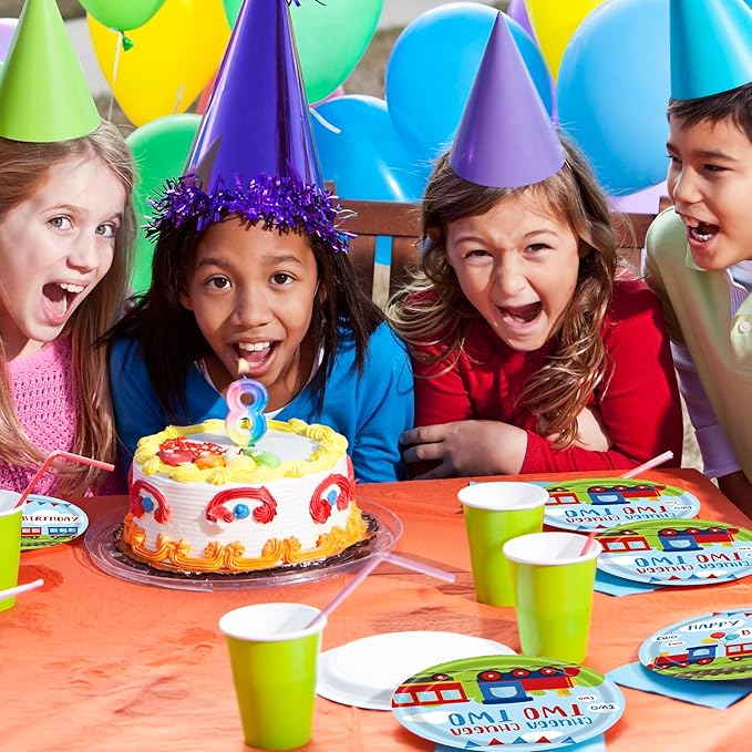 96 Pcs Train Party Plates Napkins Forks Supplies Favors Tableware Set Disposable Paper Chugga Chugga Two Two 2nd Birthday Decorations, Serves 24 Guests
