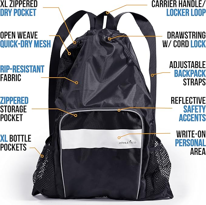 Athletico Mesh Swim Bag - Mesh Pool Bag With Wet & Dry Compartments for Swimming, the Beach, Camping and More