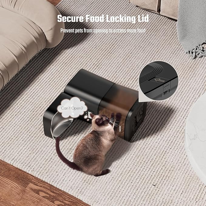 Automatic Cat Feeder- 4L Timed Cat Food Dispenser 1-6 Meals Control for Cat and Small Dog- Auto Pet Feeder with Desiccant Bag Keep Fresh for Reliable Easy Set Up and Clean- Voice Recorder