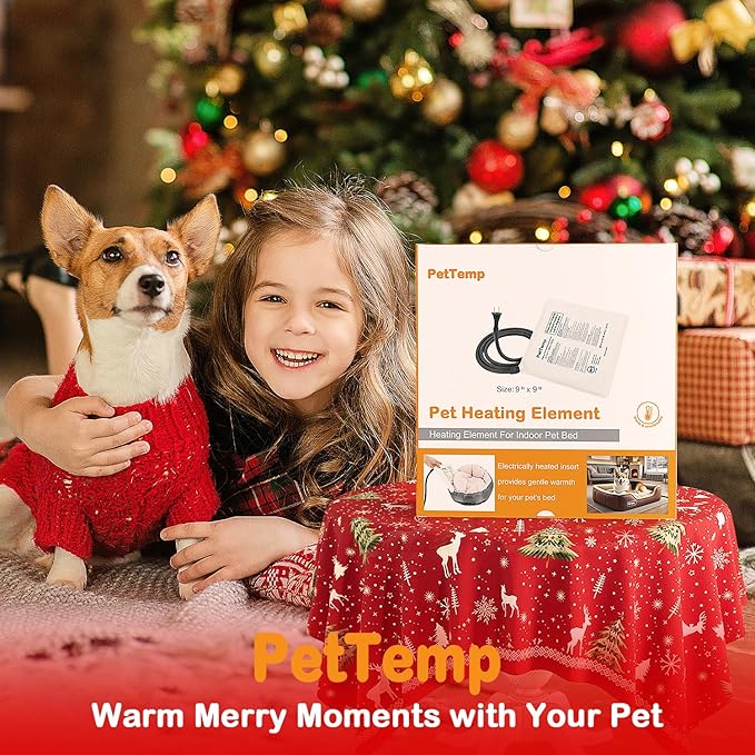 Pet Bed Warmer, Compact Heating Pad Insert for Cat Dog Beds, Turn Any Pet Bed Into a Heated Pet Bed, Waterproof Heated Bed Mat with Chew-Resistant Cord, Safe and Warm (M:9'' x 9'')