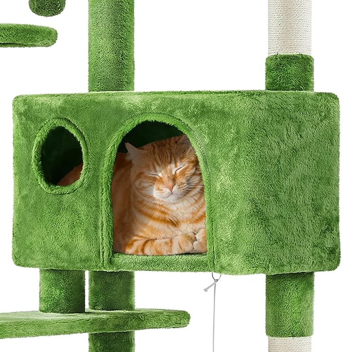 Yaheetech 62in Cat Tree Cat Tower for Indoor Cats, Cat Furniture w/Double Cat Condo, Scratching Posts, Multiple Platforms and Balls for Kittens & Cats, Green