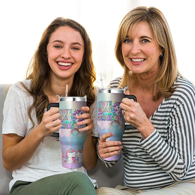 40 Oz Unicorn Tumbler with Handle and Straw, Unicorn Cup Double Wall Stainless Steel Unicorn Mug, Leak Proof Unicorn Water Bottles for Girls, 40 Oz Unicorn Insulated Cup and Unicorn Gifts for Women