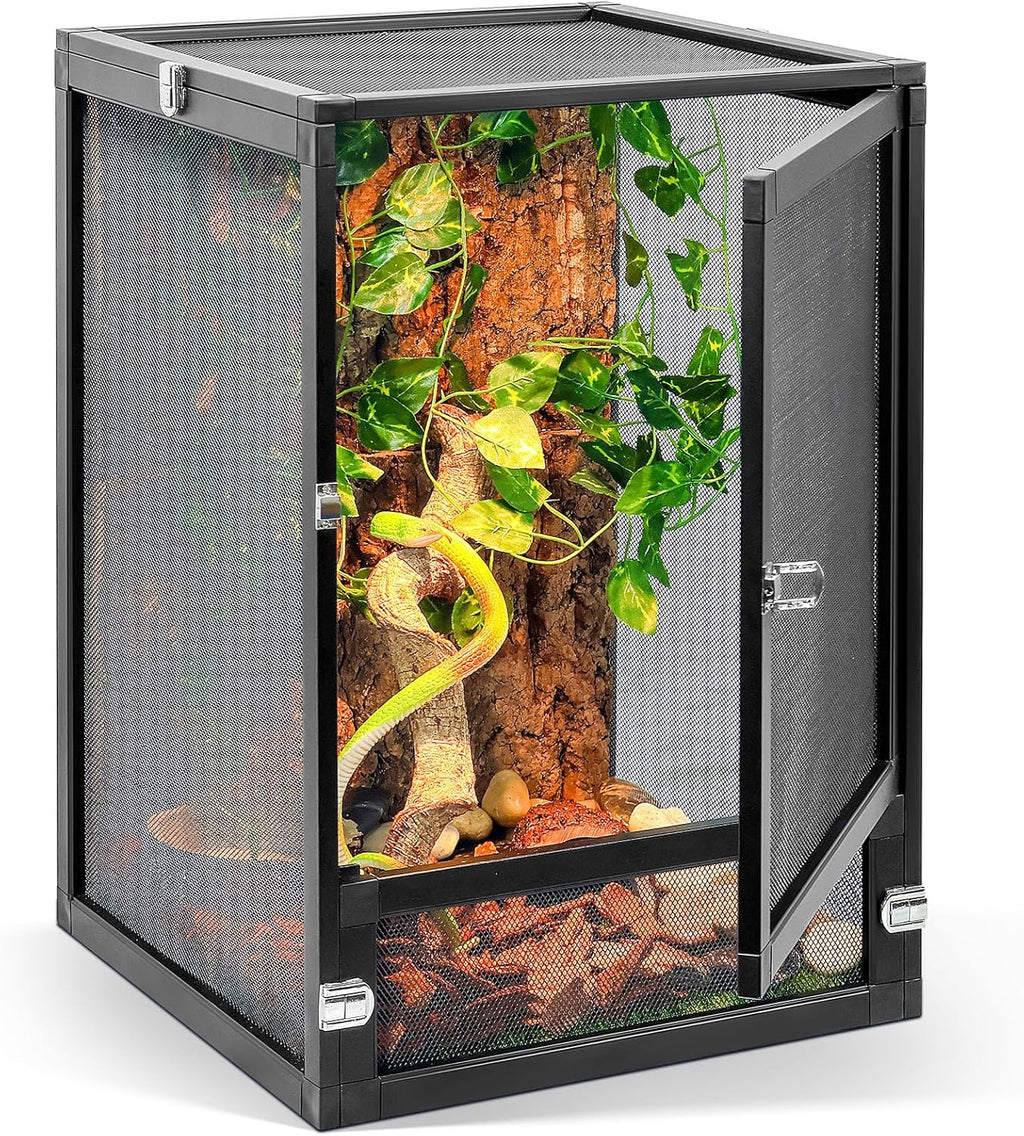 13 Gallon 360° Panoramic Foldable Reptile Terrarium Kit: Crested Gecko Tank and Reptile Cage for Superior Ventilation, Easy Feeding, Sturdiness, and Simple Assembly (Black, 18"x13"x13")