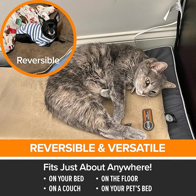 K&H Pet Products Heated Thermo-Kitty Mat, Indoor Heated Cat Bed, Pet Heat Pad for Indoor Cats and Small Dogs, Cat Heating Pad, Electric Thermal Warming Cat Bed Mat, Mocha/Tan 12.5 X 25 Inches