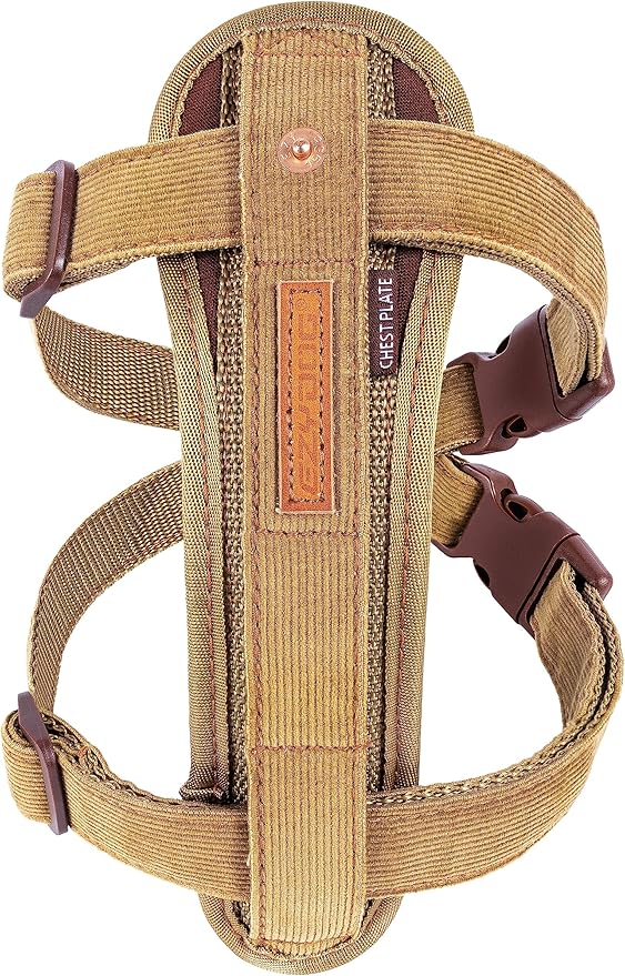EzyDog Premium Chest Plate Custom Fit Reflective No-Pull Padded Comfort Dog Harness - Perfect for Training, Walking, and Control - Includes Car Restraint Attachment (Small, Corduroy)