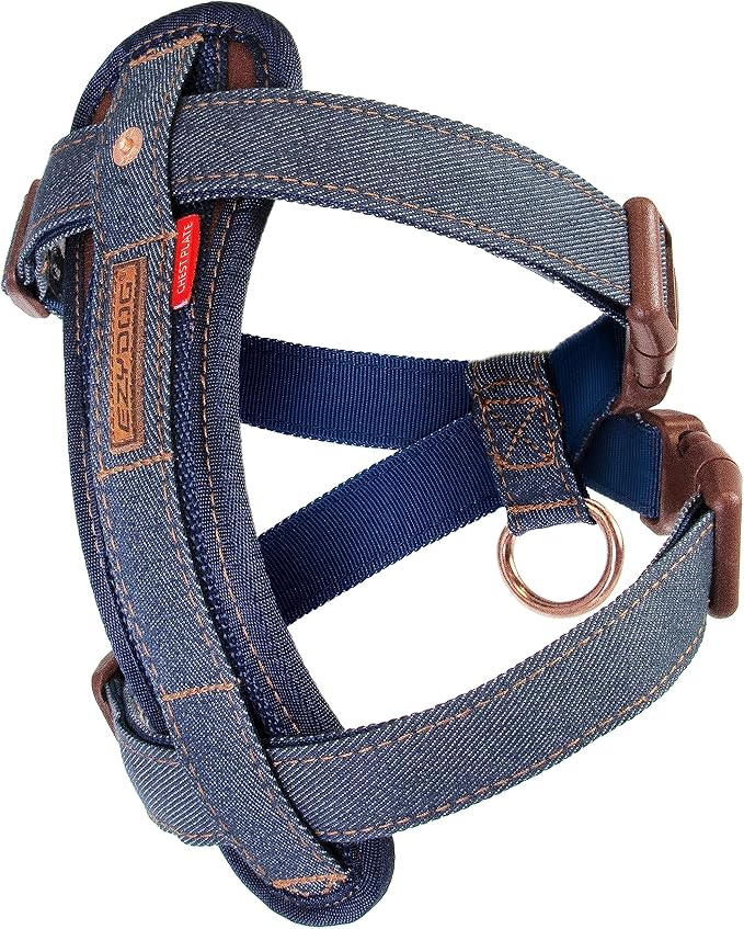 EzyDog Premium Chest Plate Custom Fit No-Pull Padded Comfort Dog Harness - Perfect for Training, Walking, and Control - Includes Car Restraint Attachment (Small, Denim)
