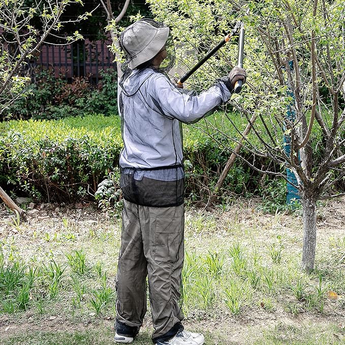 4 Pcs Mosquito Suit for Adult-Full Body Mosquito Net Suit Including Jacket Hood,Pants and Mitt Set-Outdoor Mesh Bug Protection from Bugs,Flies and Gnats