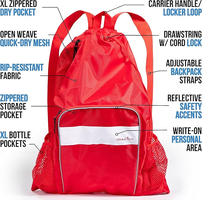 Athletico Mesh Swim Bag - Mesh Pool Bag With Wet & Dry Compartments for Swimming, the Beach, Camping and More