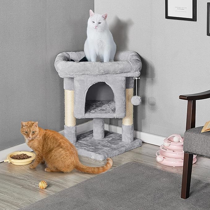 Yaheetech 23.5in Cat Tree Tower, Cat Condo with Sisal-Covered Scratching Posts, Cat House Activity Center Furniture for Kittens, Cats and Pets - Light Gray